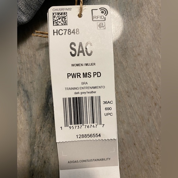 Adidas Powerreact Medium Support Sports Bra Heather Gray Size Small - Picture 6 of 6